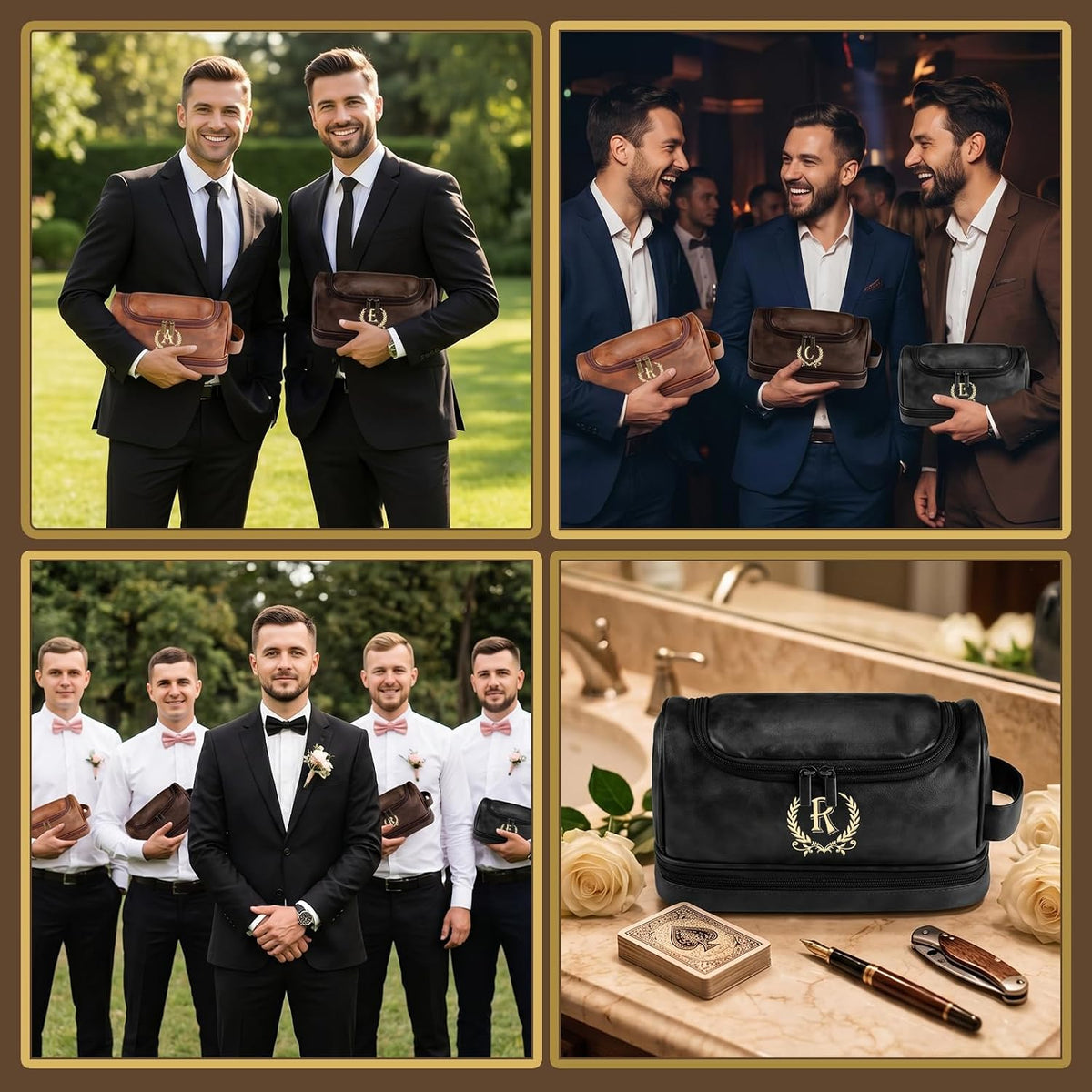 Father's Day Travel Toiletry Bag for Men, Leather Waterproof Shaving Kit Bag with Hanging Hook, Birthday Anniversary Christmas Presents for Father(DB-P)