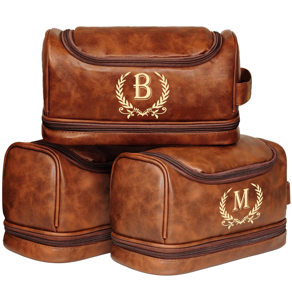 Father's Day Travel Toiletry Bag for Men, Leather Waterproof Shaving Kit Bag with Hanging Hook, Birthday Anniversary Christmas Presents for Father(DB-P)