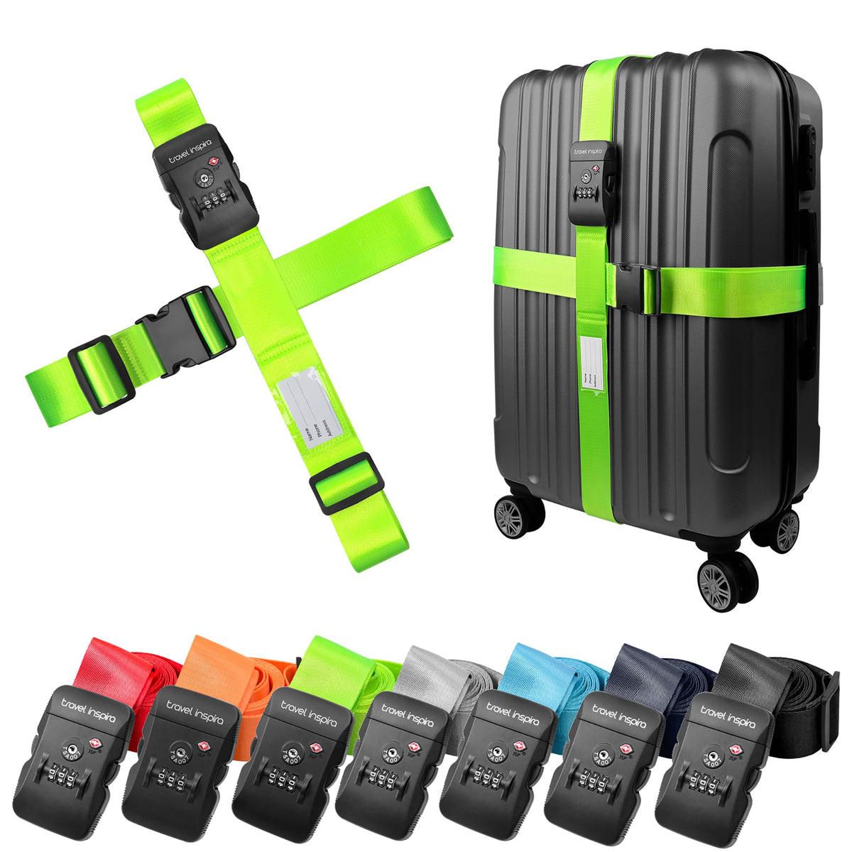 Travel Inspira TSA Approved Luggage Straps 2 Pack Suitcase Belt
