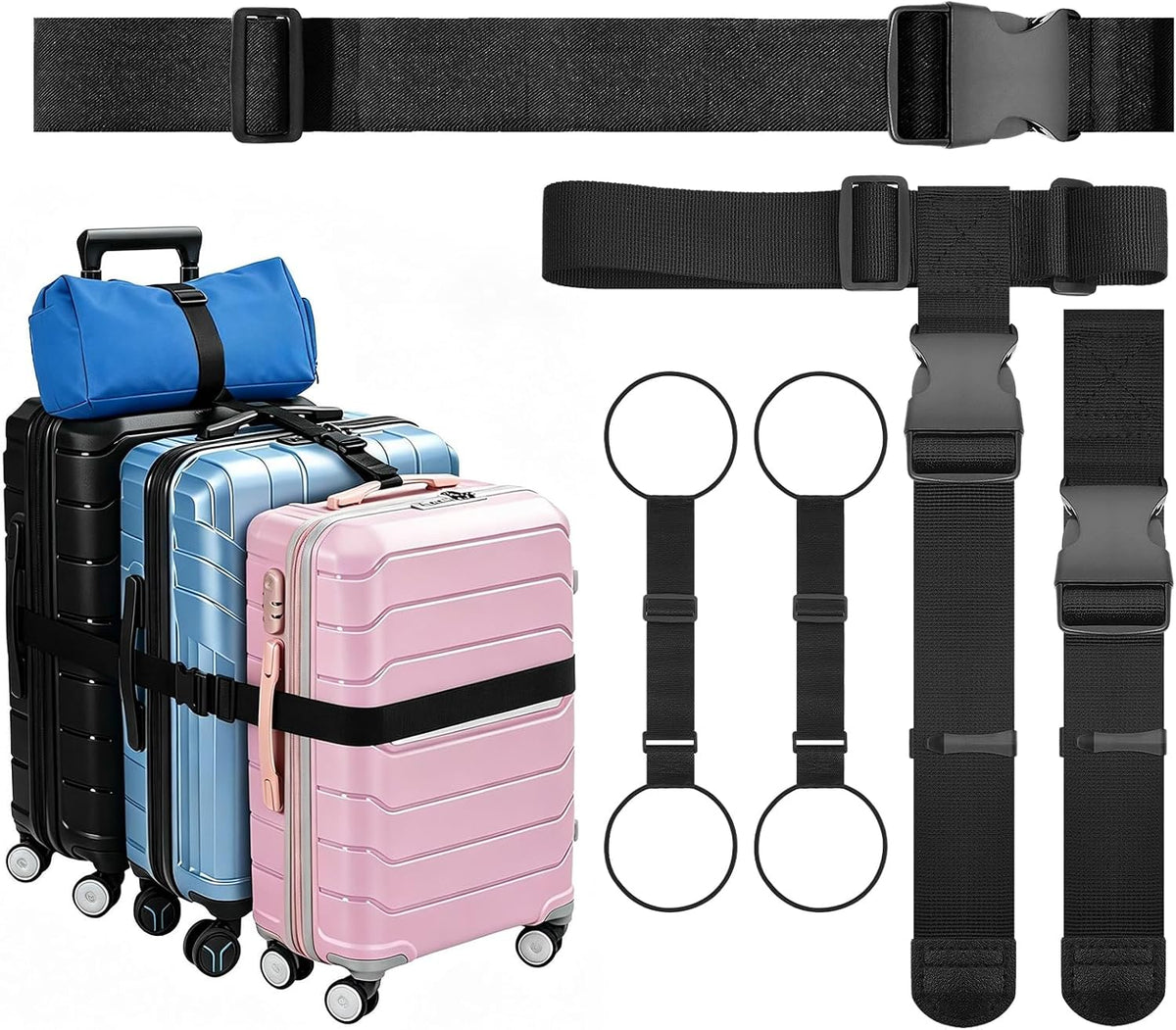 5 Packs Luggage Straps for Suitcases, Connect Up to 4 Suitcases & Add a Bag