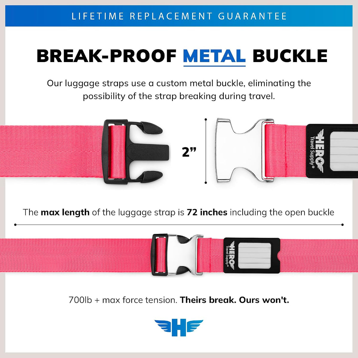 Hero Luggage Straps for Suitcases (2-Pack), Heavy-Duty Adjustable Bag Belts