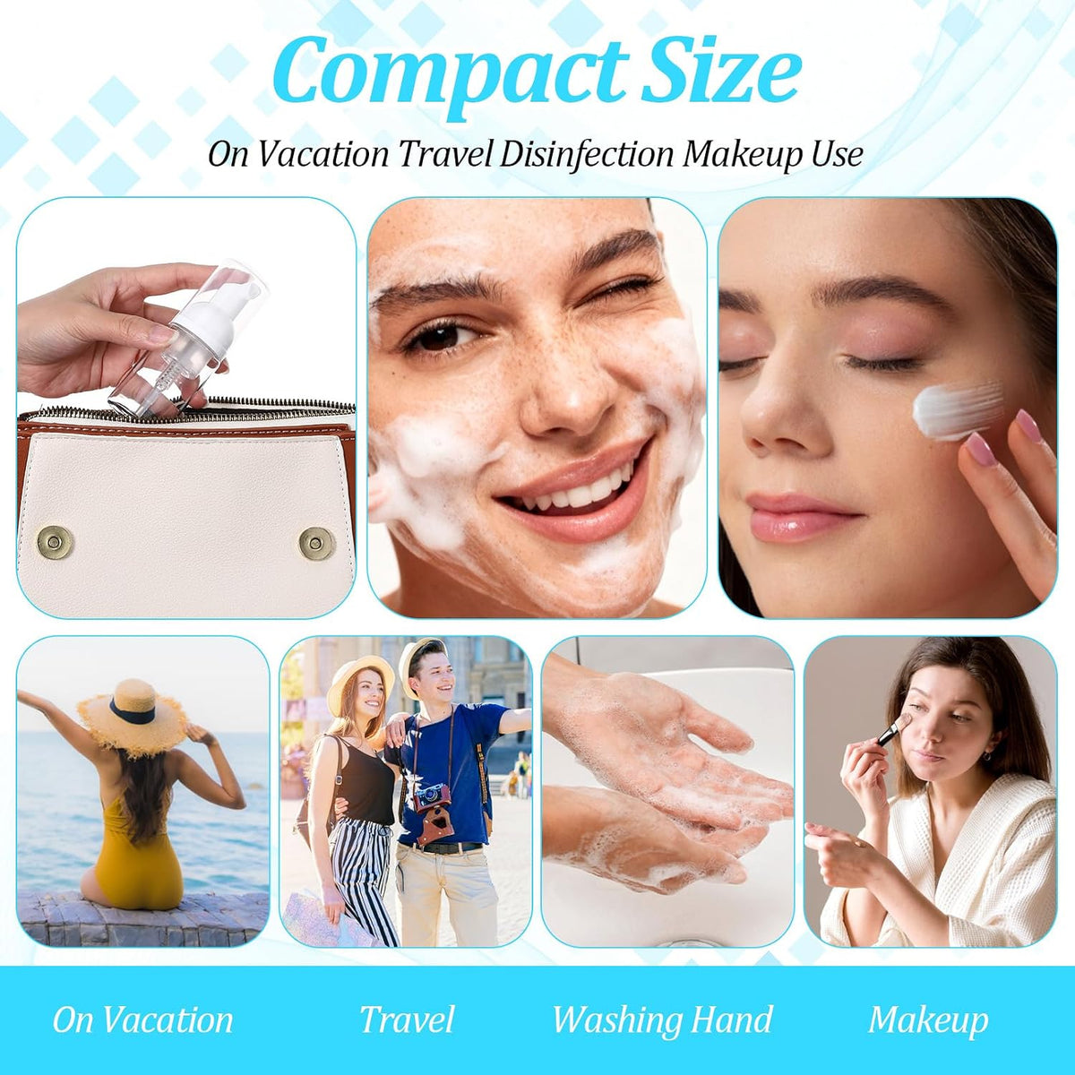 50Pcs Foam Pump Bottle 1oz Refillable Dispenser Bulk Travel Size Plastic Mini Empty Foaming Bottles 1 oz Portable Clear Foaming Pump Bottle for Lash Shampoo, Cleaning, Cosmetics (30ml)