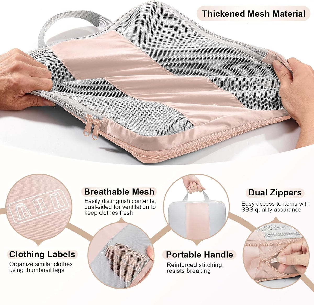 OlarHike 8 Set Compression Packing Cubes for Travel Gifts Mom Women,Airplane/Car/Cruise Travel Essentials,Compressible Expandable Space Saver Bags,Garment Bags with Over 1000 pcs Mesh Holes(Beige)
