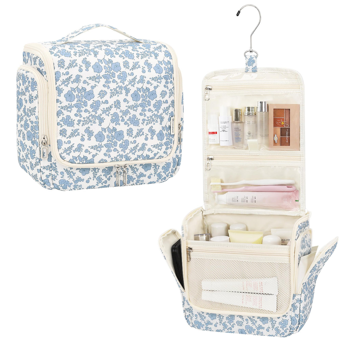 Relavel Hanging Toiletry Bag for Women, Travel Makeup Organizer Bag, Floral