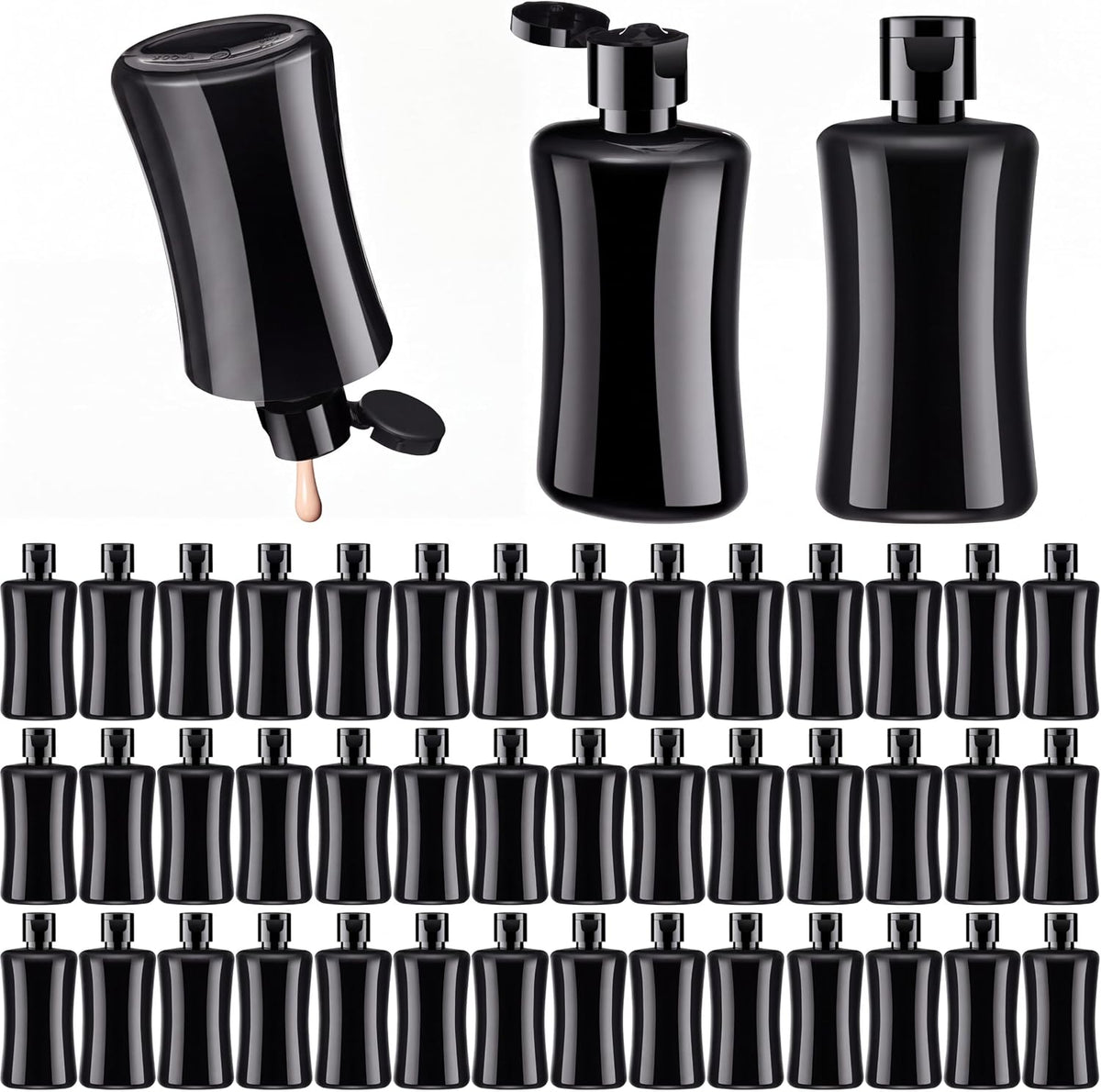 Domensi 50 Pcs 3.4 oz Black Travel Squeeze Bottles with Lids