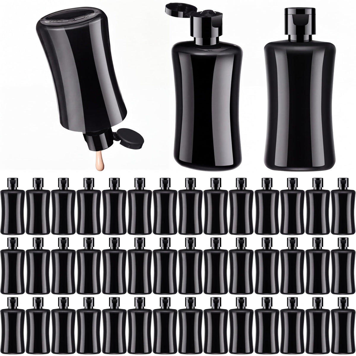 Domensi 50 Pcs 3.4 oz Black Travel Squeeze Bottles with Lids