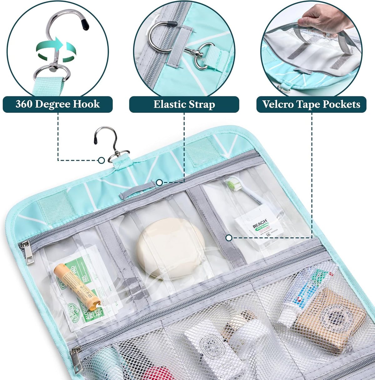 PAVILIA Hanging Toiletry Bag for Women Men Foldable Travel Organizer, Teal