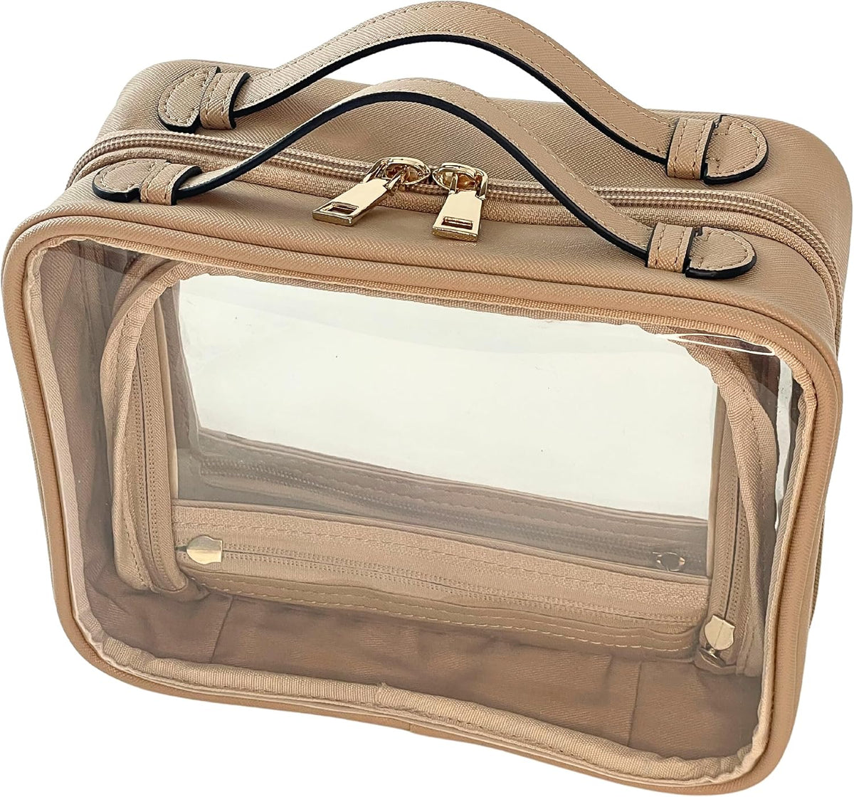 JAZD Clear Makeup Bag Toiletry Bag for Women Cosmetic Case Large Capacity Travel Make Up Bag Organizer Transparent Storage Compartment TSA Approved (BEIGE)