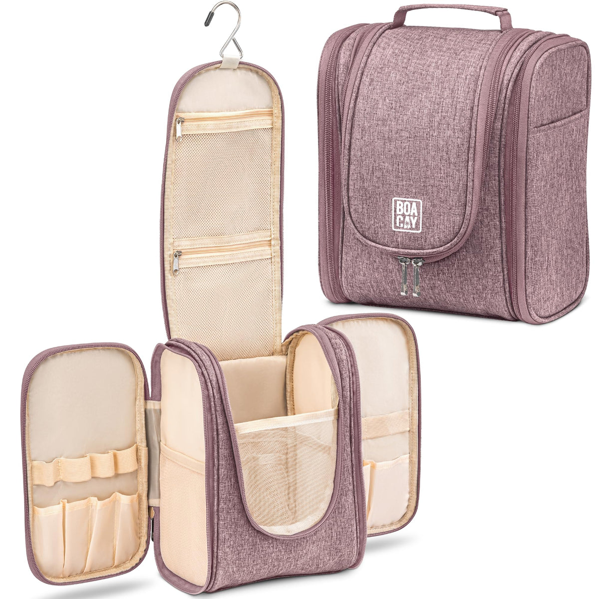 BOACAY Hanging Travel Toiletry Bag for Women and Men, Makeup Bag, Bathroom & Shower Organizer Kit for Accessories, Cosmetics, Travel Essentials