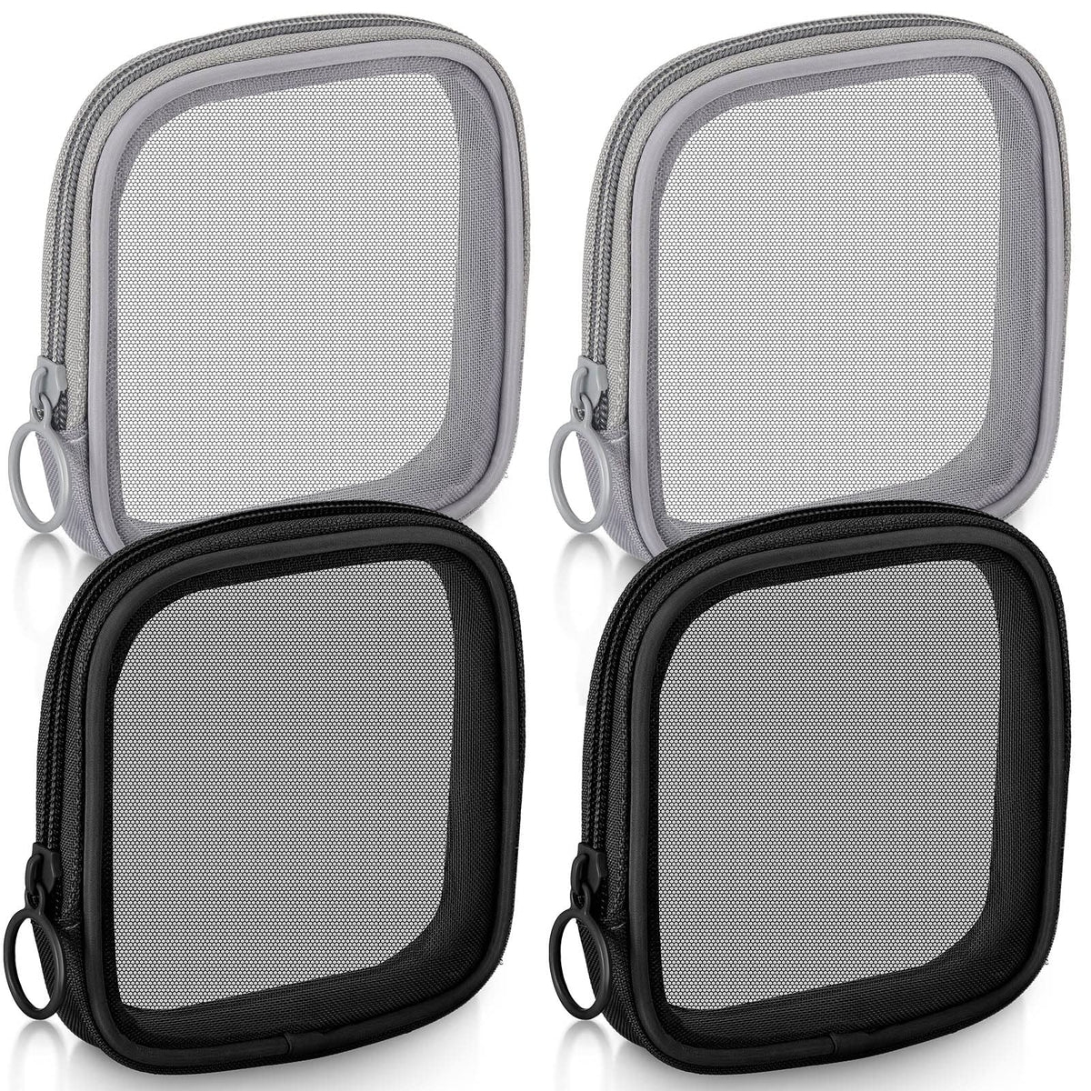 Weewooday 4Pcs Mesh Makeup Bag, Gray, Small, Large, Medium, Classic