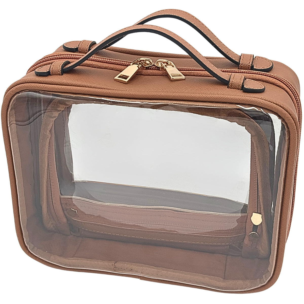 JAZD Clear Makeup Bag Toiletry Bag for Women Cosmetic Case Large Capacity Travel Make Up Bag Organizer Transparent Storage Compartment TSA Approved (BEIGE)