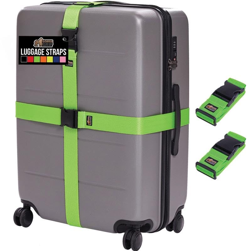 GORILLA GRIP Heavy Duty Luggage Straps for Suitcase, 4 Pack, Black
