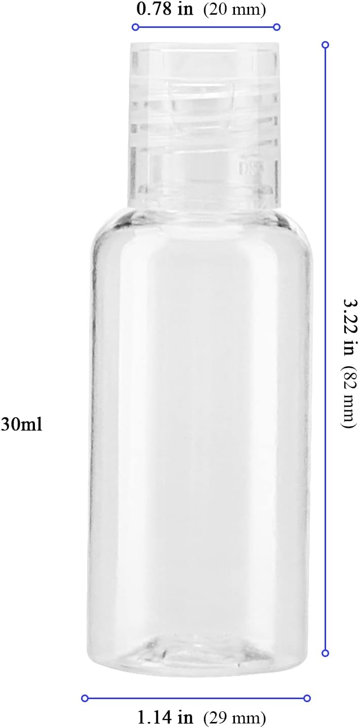 KEILEOHO 80 Pack 1oz/30ml Clear Plastic Flip Cap Bottles, Travel Bottles with Flip Cap, Empty Dispenser Container for Travel Size, Refillable Containers Bottles for Shampoo, Lotion, Cream, Toner