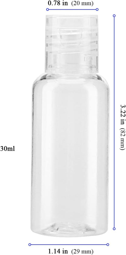 KEILEOHO 80 Pack 1oz/30ml Clear Plastic Flip Cap Bottles, Travel Bottles with Flip Cap, Empty Dispenser Container for Travel Size, Refillable Containers Bottles for Shampoo, Lotion, Cream, Toner