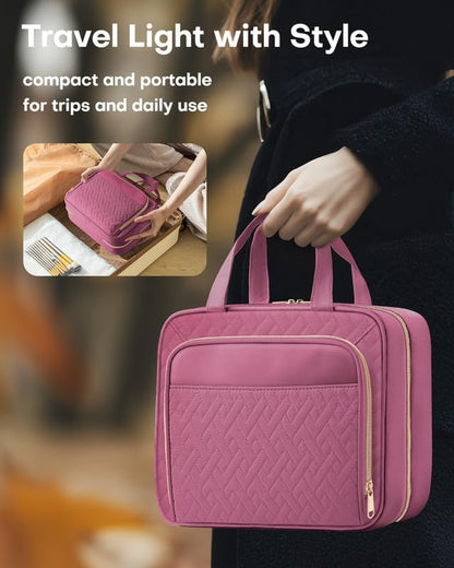 HOTOR Hanging Travel Toiletry Bag Women Men, Rosewood-Pink, Medium