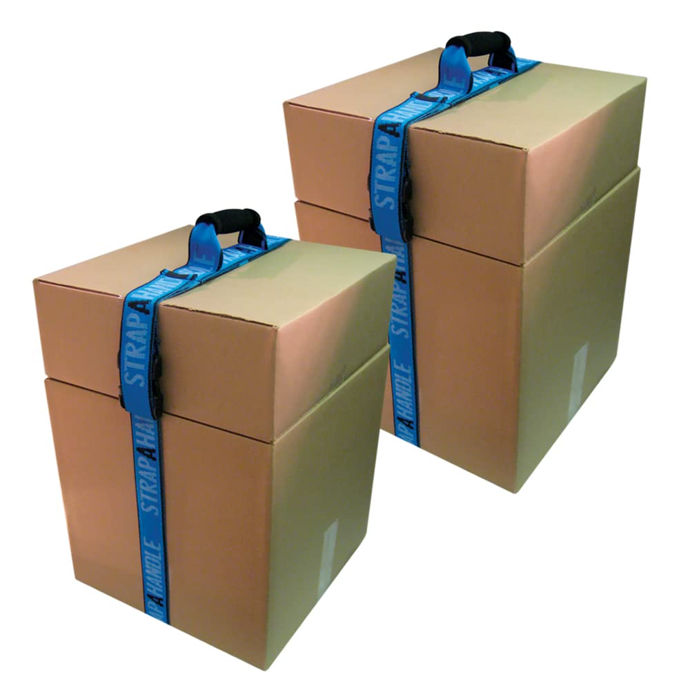 8’ Carry Strap with Handle | 2-Pack | Adjustable Belt | Easy, Safe, Secure, Lifting, Moving, Carrying Heavy Boxes, Groceries | Best Luggage Strap (Strap-A-Handle 2 Pack - 8ft. Length, 40lb. Capacity)