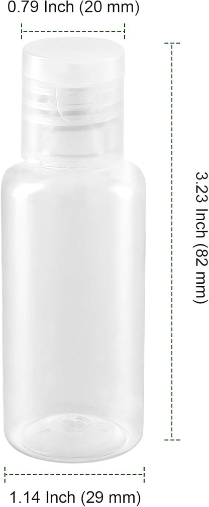 PINGEUI 100 Pack 1oz/30ml Clear Plastic Empty Bottles, Travel Size Bottles with Flip Cap, Refillable Travels Bottles for Travel or Daily Use
