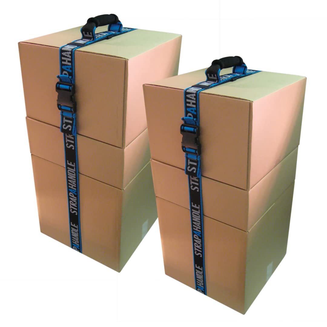 8’ Carry Strap with Handle | 2-Pack | Adjustable Belt | Easy, Safe, Secure, Lifting, Moving, Carrying Heavy Boxes, Groceries | Best Luggage Strap (Strap-A-Handle 2 Pack - 8ft. Length, 40lb. Capacity)