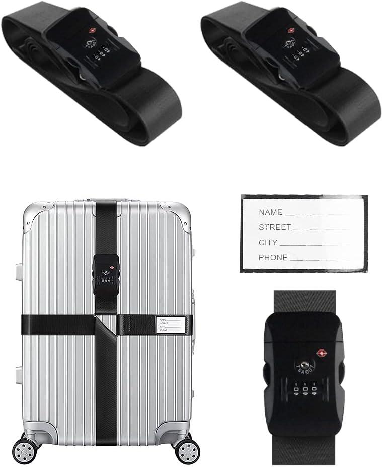 Veki Cross Luggage Straps Set TSA Approved with Lock, Black*2pcs