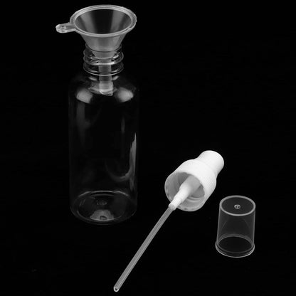 MANCHAP 60 Pack 2oz Plastic Travel Spray Bottles with Caps, Clear Mini Fine Mist Spray Bottles with 4 Funnels, Travel Size Refillable Containers for Essence, Hair Spray, Toner