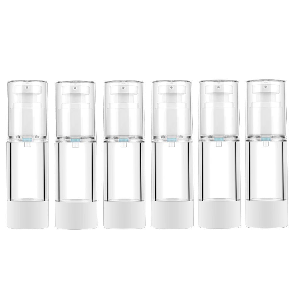 LONGWAY 3.4 Oz 100ml Clear Airless Cosmetic Cream Pump Bottle Travel Size Dispenser Refillable Containers for Shampoo, Foundation, Lotion (Pack of 6)