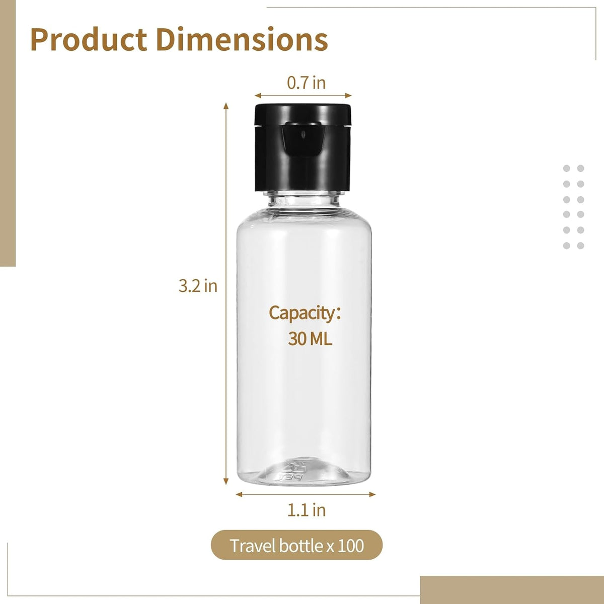 Lnrueg 100 PCS 1OZ Travel Bottles with Flip Cap - 30 ml Clear Plastic Travel Size Containers, Portable Leak Proof Squeeze Bottles Refillable Empty Cosmetic Containers for Liquid Shampoo Lotion, Black