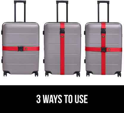 GORILLA GRIP Heavy Duty Luggage Straps for Suitcase, 4 Pack, Red