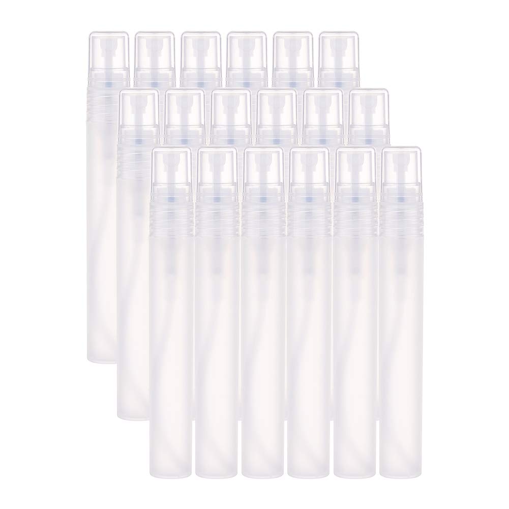 BENECREAT 12PCS 20ml Mini Plastic Spritzer Bottle Frosted Fine Mist Spray Tubes, 2PCS Transfer Pumps, 4PCS Funnels and 4PCS Pipettes for Perfume Lotion Liquids
