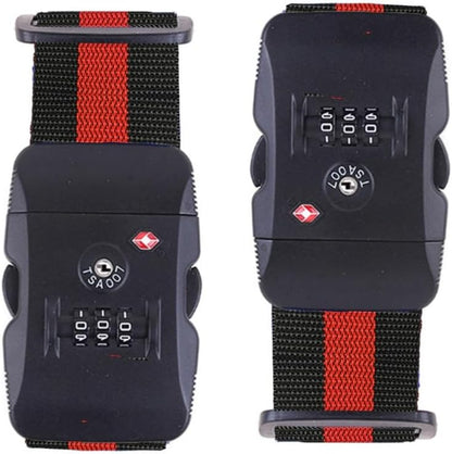 Travel Luggage Strap Adjustable Suitcase Packing Belt with TSA Combination Lock 2 Pack Red&Black 2P