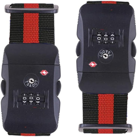 Travel Luggage Strap Adjustable Suitcase Packing Belt with TSA Combination Lock 2 Pack Red&Black 2P