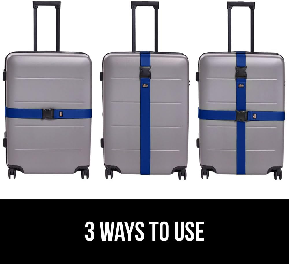 GORILLA GRIP Heavy Duty Luggage Straps for Suitcase, 4 Pack, Blue