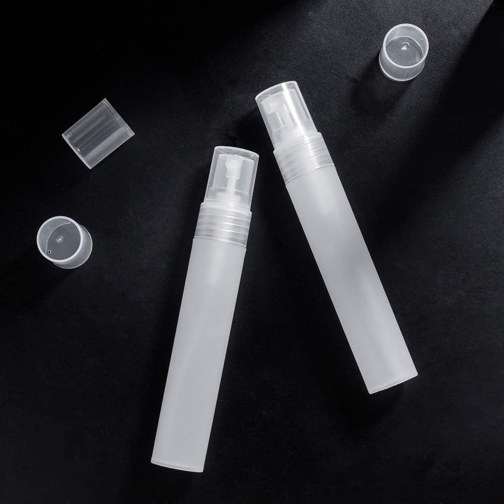 BENECREAT 12PCS 20ml Mini Plastic Spritzer Bottle Frosted Fine Mist Spray Tubes, 2PCS Transfer Pumps, 4PCS Funnels and 4PCS Pipettes for Perfume Lotion Liquids