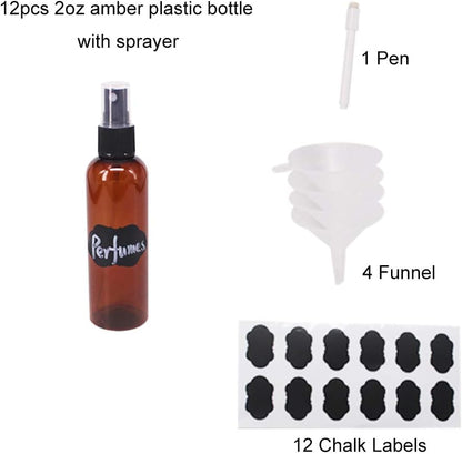 24 Pack 2oz Amber Plastic Spray Bottles For Essential Oils, Perfumes