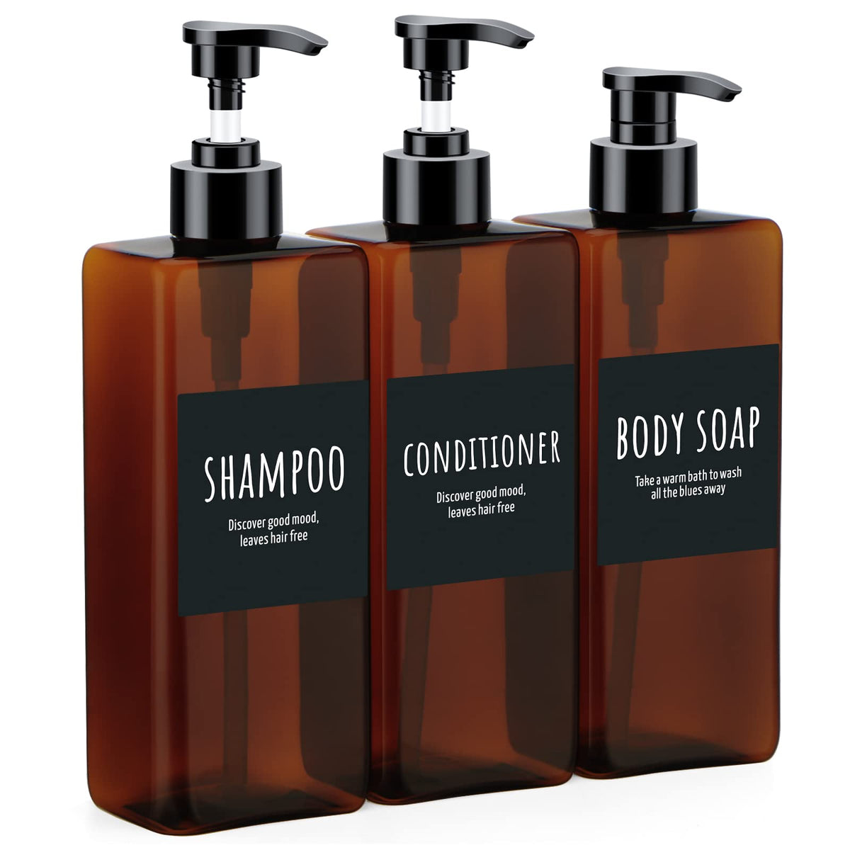 Segbeauty Shampoo Bottles, 3pcs 16.9oz Empty Refillable Pump Dispenser with Labels, 500ml Plastic Reusable Press Lotion Containers for Bathroom Hotel Liquid Soap Body Wash Hand Soap Conditioner Clear