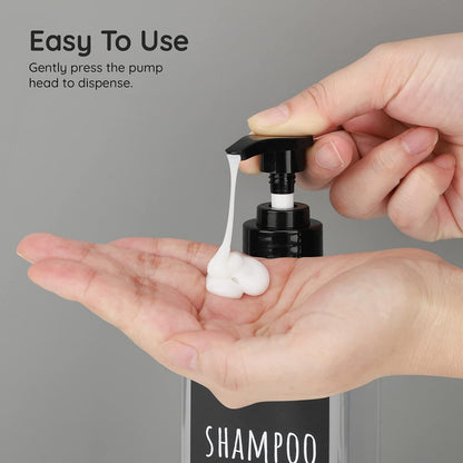Segbeauty Shampoo Bottles, 3pcs 16.9oz Empty Refillable Pump Dispenser with Labels, 500ml Plastic Reusable Press Lotion Containers for Bathroom Hotel Liquid Soap Body Wash Hand Soap Conditioner Clear