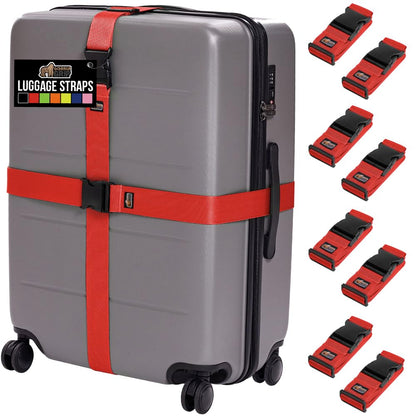 GORILLA GRIP Heavy Duty Luggage Straps for Suitcase, 4 Pack, Red