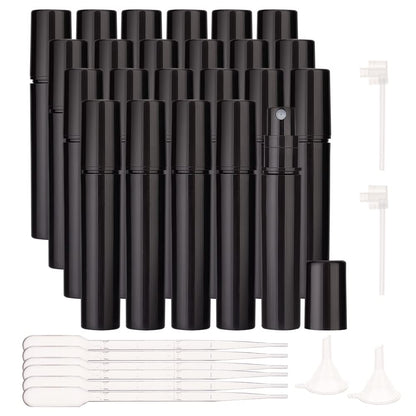 BENECREAT 12PCS 20ml Mini Plastic Spritzer Bottle Frosted Fine Mist Spray Tubes, 2PCS Transfer Pumps, 4PCS Funnels and 4PCS Pipettes for Perfume Lotion Liquids