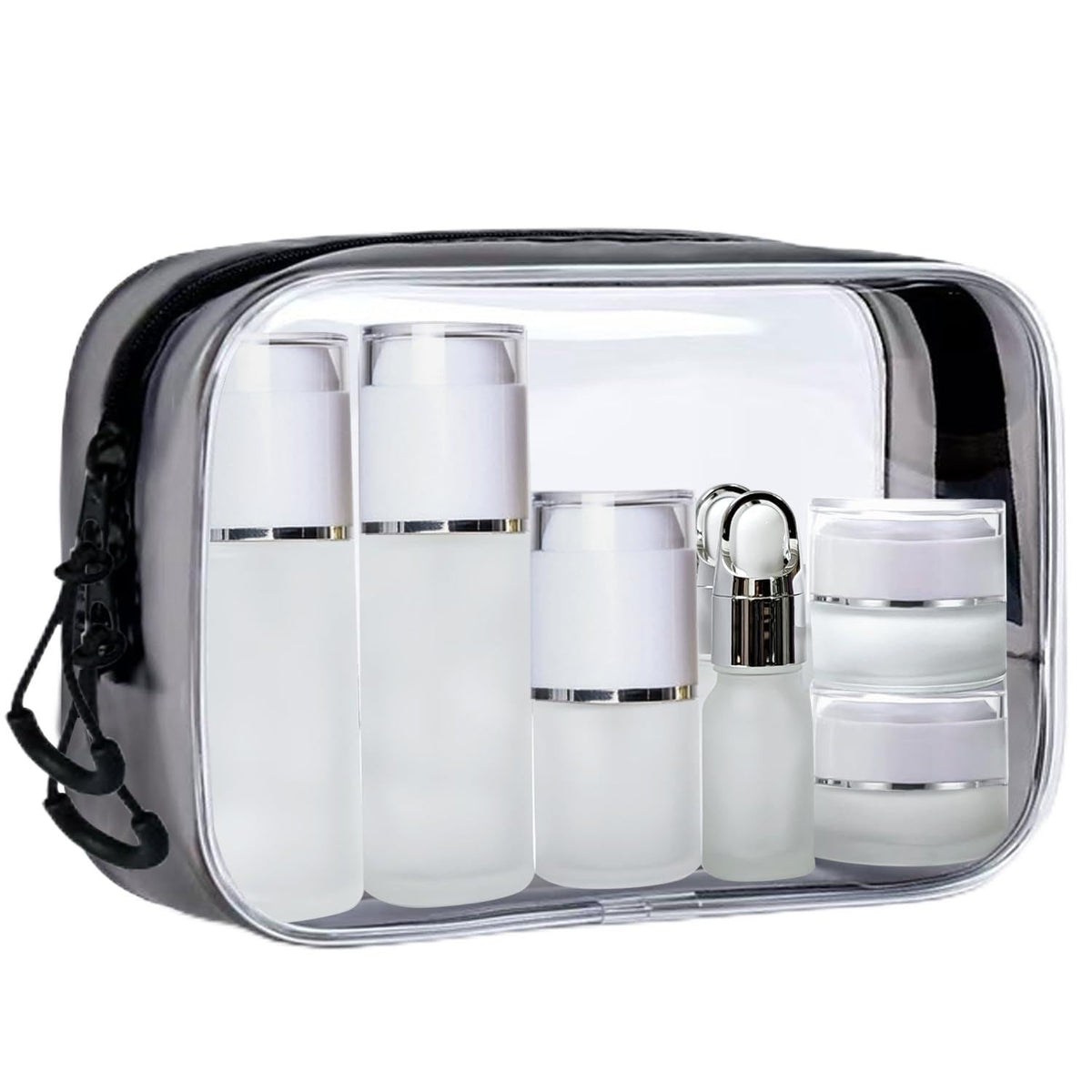Glass Travel Bottles for Toiletries, TSA Approved, Leak Proof Refillable Travel Size Containers with Pump Spray Dropper Jars for Skincare Lotion Cream or Shampoo