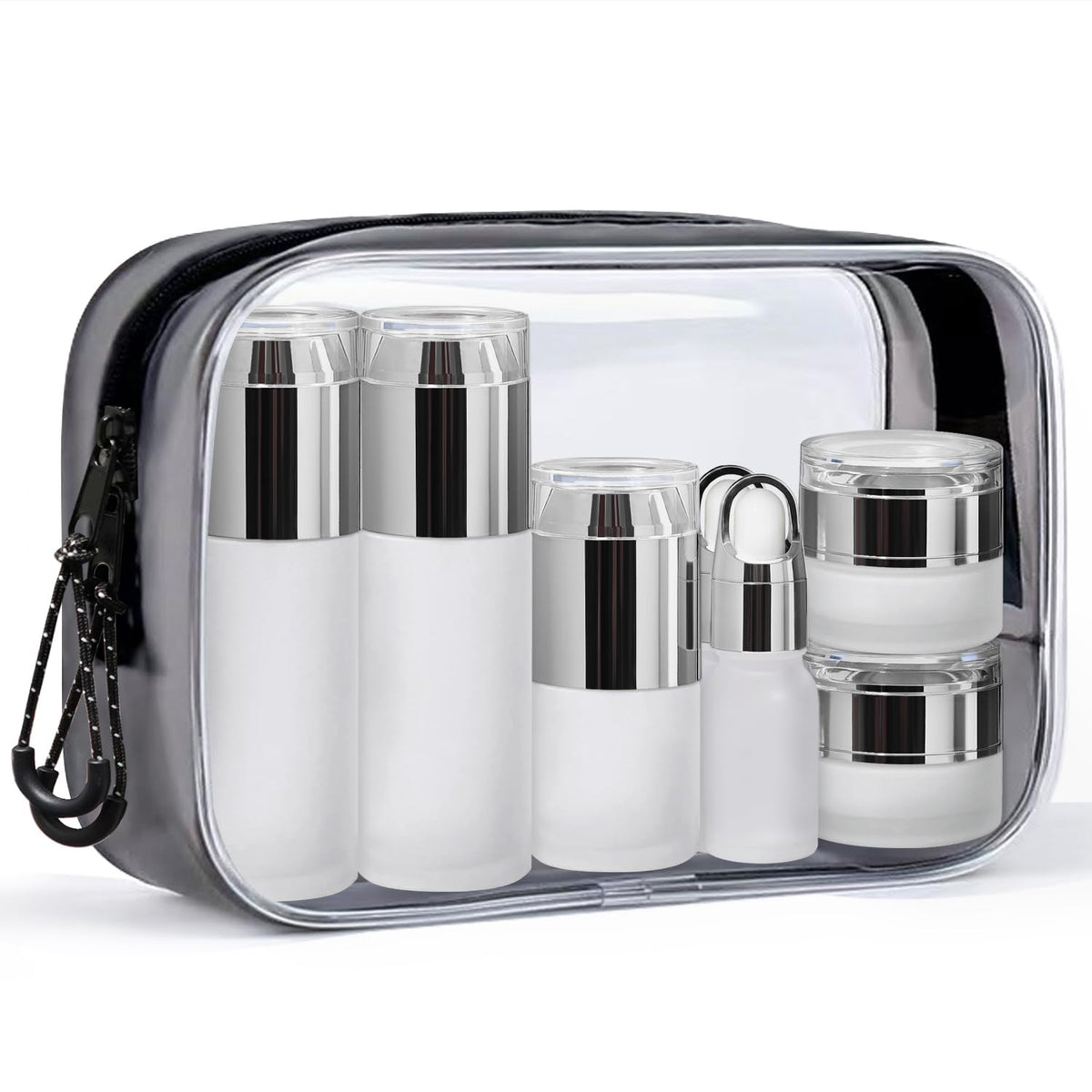 Glass Travel Bottles for Toiletries, TSA Approved, Leak Proof Refillable Travel Size Containers with Pump Spray Dropper Jars for Skincare Lotion Cream or Shampoo