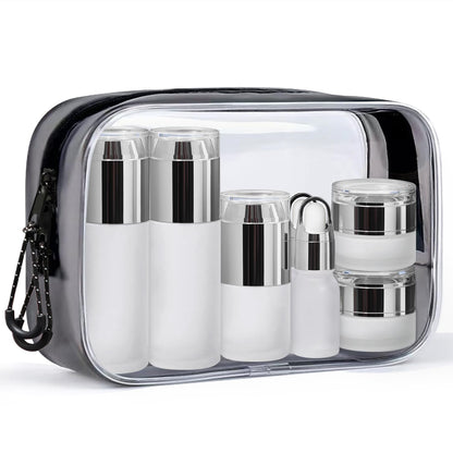 Glass Travel Bottles for Toiletries, TSA Approved, Leak Proof Refillable Travel Size Containers with Pump Spray Dropper Jars for Skincare Lotion Cream or Shampoo
