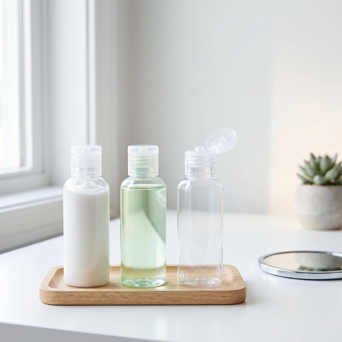 KEILEOHO 80 Pack 1oz/30ml Clear Plastic Flip Cap Bottles, Travel Bottles with Flip Cap, Empty Dispenser Container for Travel Size, Refillable Containers Bottles for Shampoo, Lotion, Cream, Toner