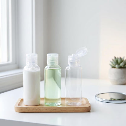 KEILEOHO 80 Pack 1oz/30ml Clear Plastic Flip Cap Bottles, Travel Bottles with Flip Cap, Empty Dispenser Container for Travel Size, Refillable Containers Bottles for Shampoo, Lotion, Cream, Toner