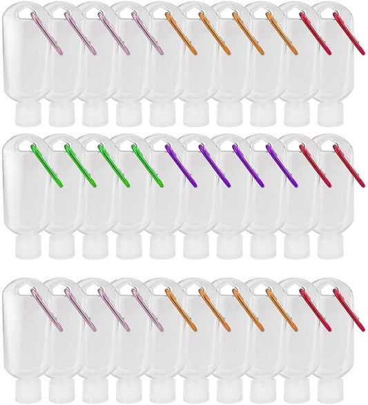 30 Pack Travel Plastic Clear Keychain Bottles, Leakproof Refillable Empty Bottles Portable Squeeze Containers with Flip Cap(50ml/1.7oz)