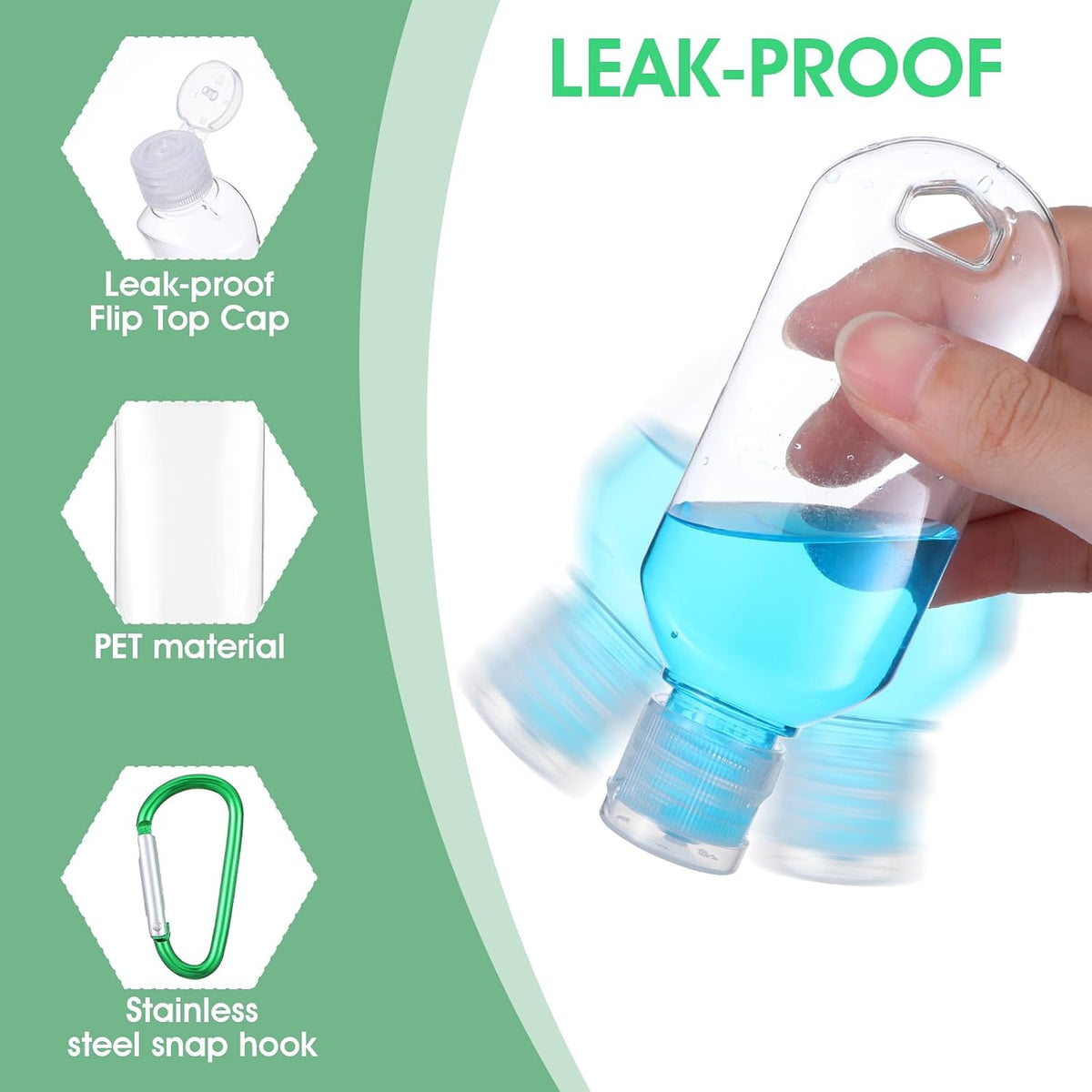 50 Pcs Traveling Bottles with Keychain 2oz Clear Keychain Bottle Plastic Keychains Empty Refillable Liquid Packing Container Squeeze Plastic Bottle with Lid for Liquid Cream (Rectangle)