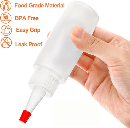 Bekith 40 Pack 2 oz Plastic Squeeze Condiment Bottles with Red Tip Caps, Small Empty Refillable Bottles for Icing, Cookie Decorating, Sauces, Condiments, Arts, Crafts