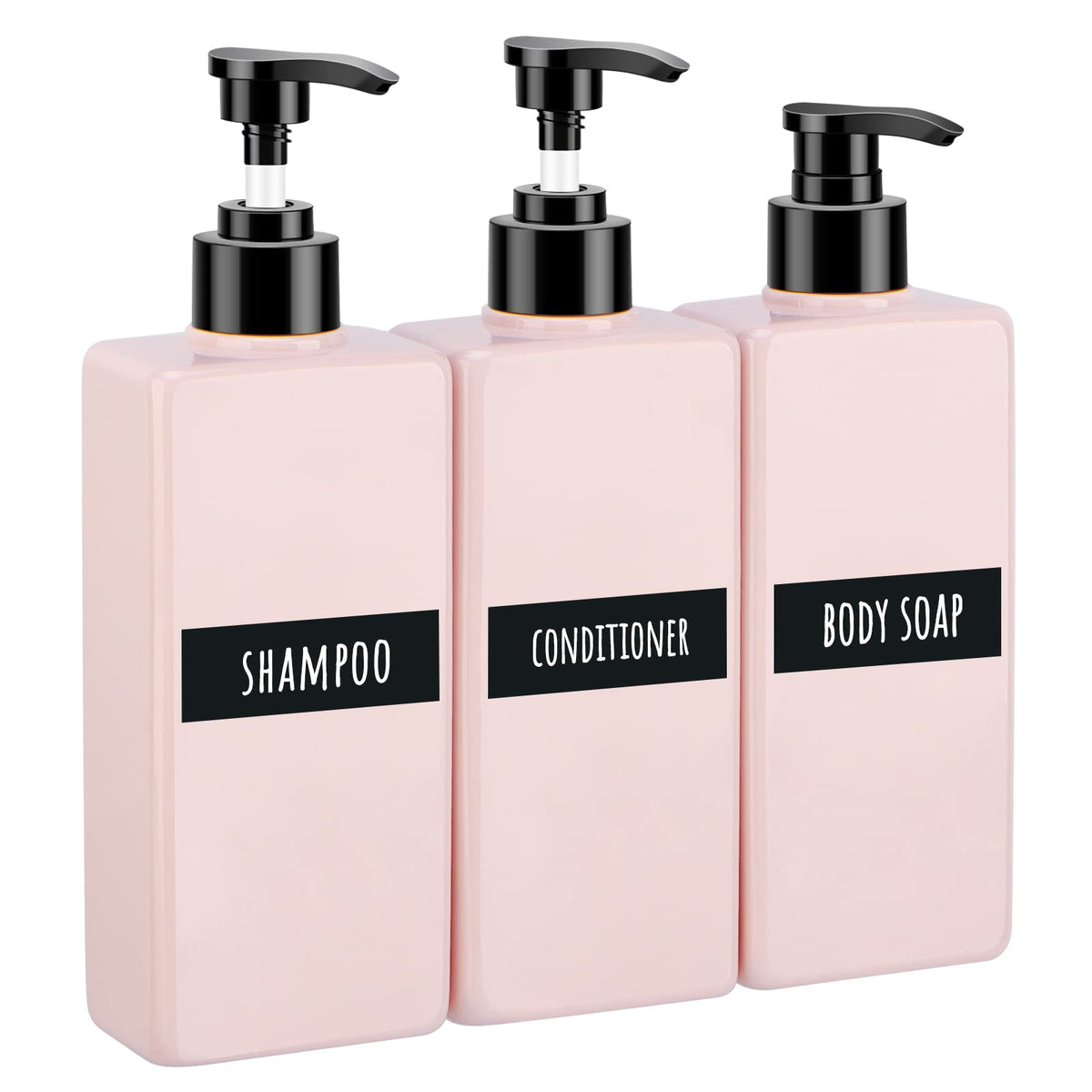 Segbeauty Shampoo Bottles, 3pcs 16.9oz Empty Refillable Pump Dispenser with Labels, 500ml Plastic Reusable Press Lotion Containers for Bathroom Hotel Liquid Soap Body Wash Hand Soap Conditioner Clear