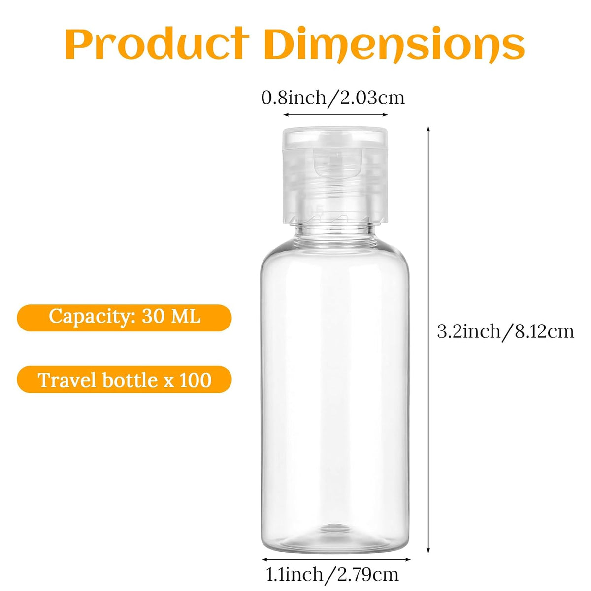 100 Pack 1 oz Travel Bottles, 30ml Clear Plastic Travel Size Containers with Flip Cap - Leak Proof Refillable Empty Bottles for Toiletries, Lotion & Cosmetics