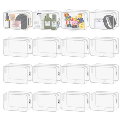 16 Pieces Clear Makeup Bags Bulk, TSA Approved Toiletry Bag for Travel, PVC Waterproof Cosmetic Pouches Clear Pouch with Zipper for Men and Women Carry-on Travel Essentials Cosmetic Bags (White-M)
