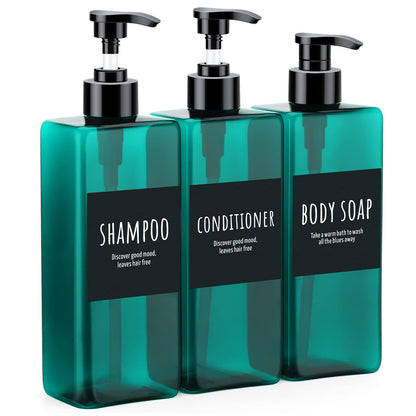 Segbeauty Shampoo Bottles, 3pcs 16.9oz Empty Refillable Pump Dispenser with Labels, 500ml Plastic Reusable Press Lotion Containers for Bathroom Hotel Liquid Soap Body Wash Hand Soap Conditioner Clear
