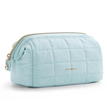 BAGSMART Makeup Bag Travel Toiletry Bag, Wide-open Zipper Pouch, Greige